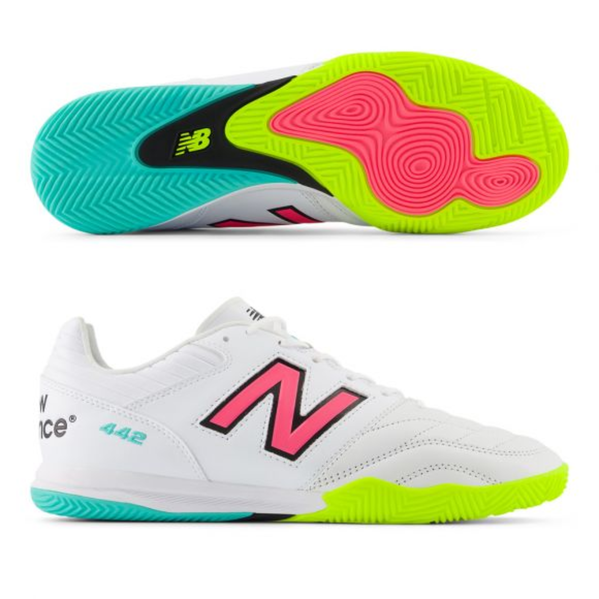 New Balance 442 Pro Indoor v2 White Hi-Lite Neon Pink