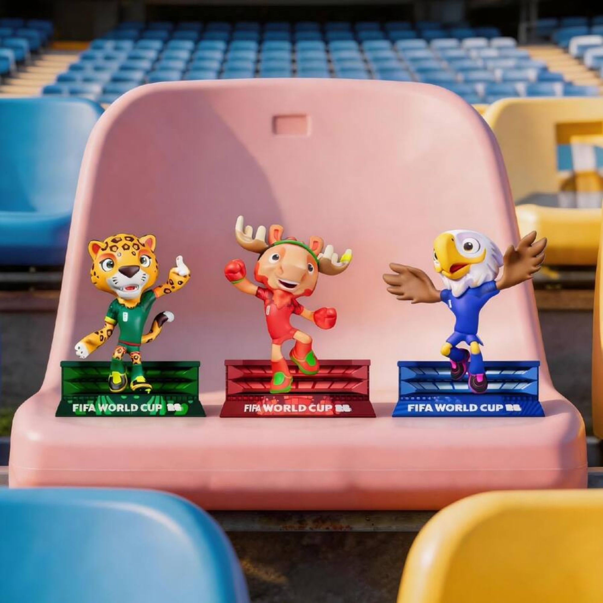 FIFA - 2026 World Cup Official Licensed Mascot Figurines Set of 3 (Maple, Zayu & Clutch), Collectable Soccer Figures, 3" Tall - Multicolor