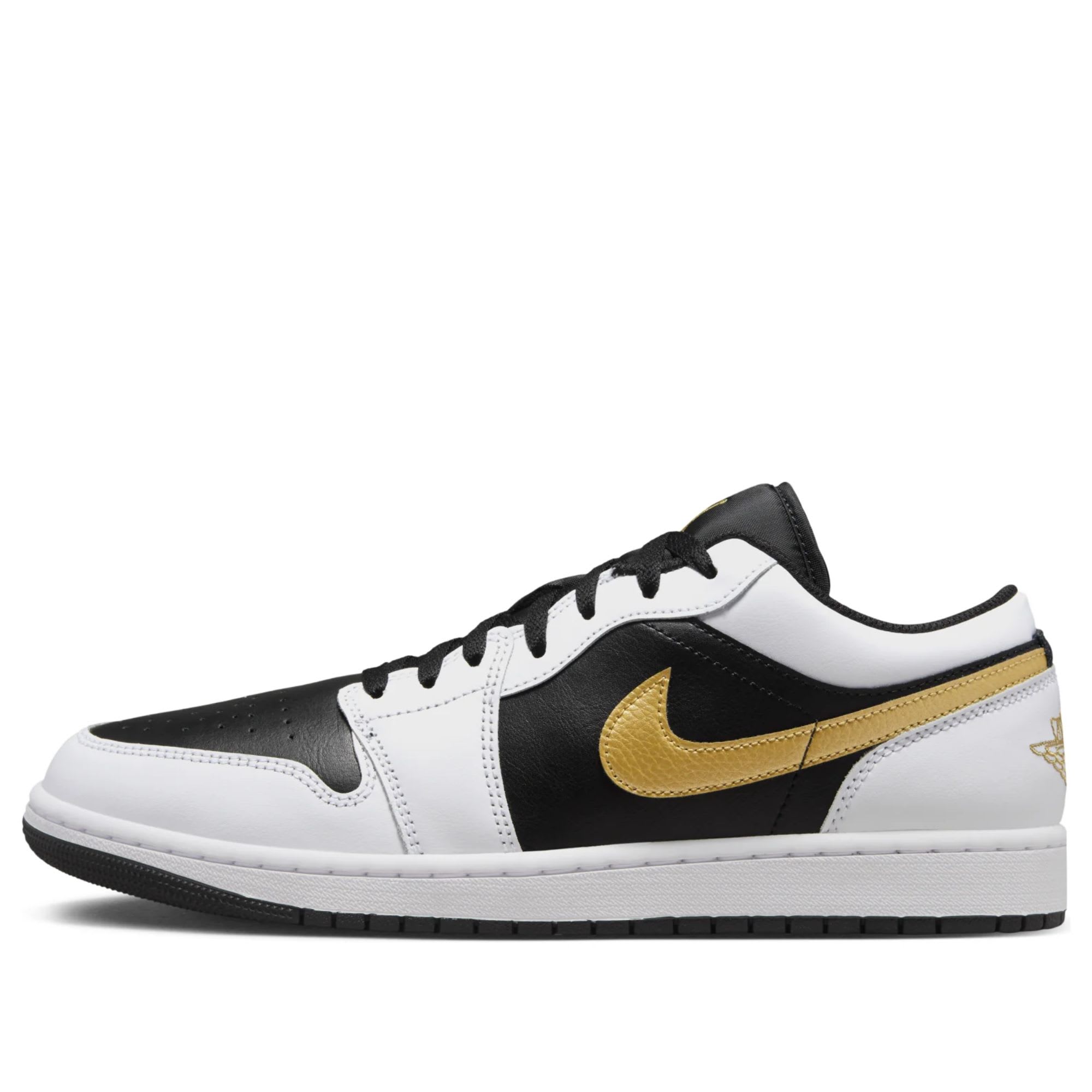Jordan 1 Low White Black Metallic Gold Swoosh