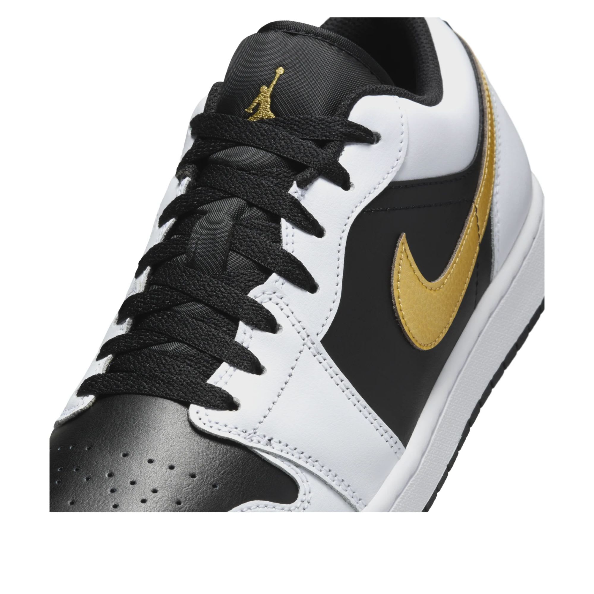 Jordan 1 Low White Black Metallic Gold Swoosh