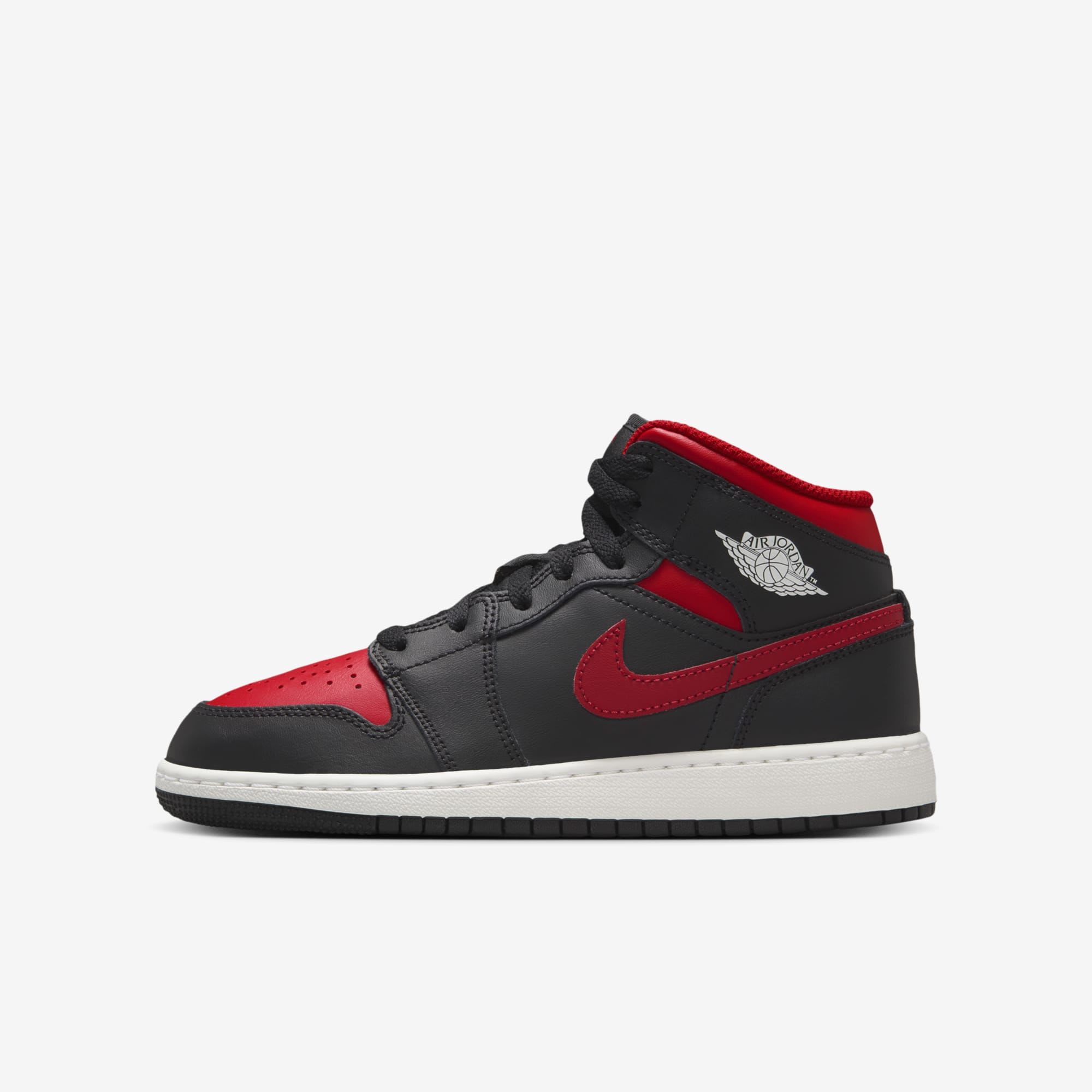 Jordan 1 Mid Black Summit White Varsity Red (GS)