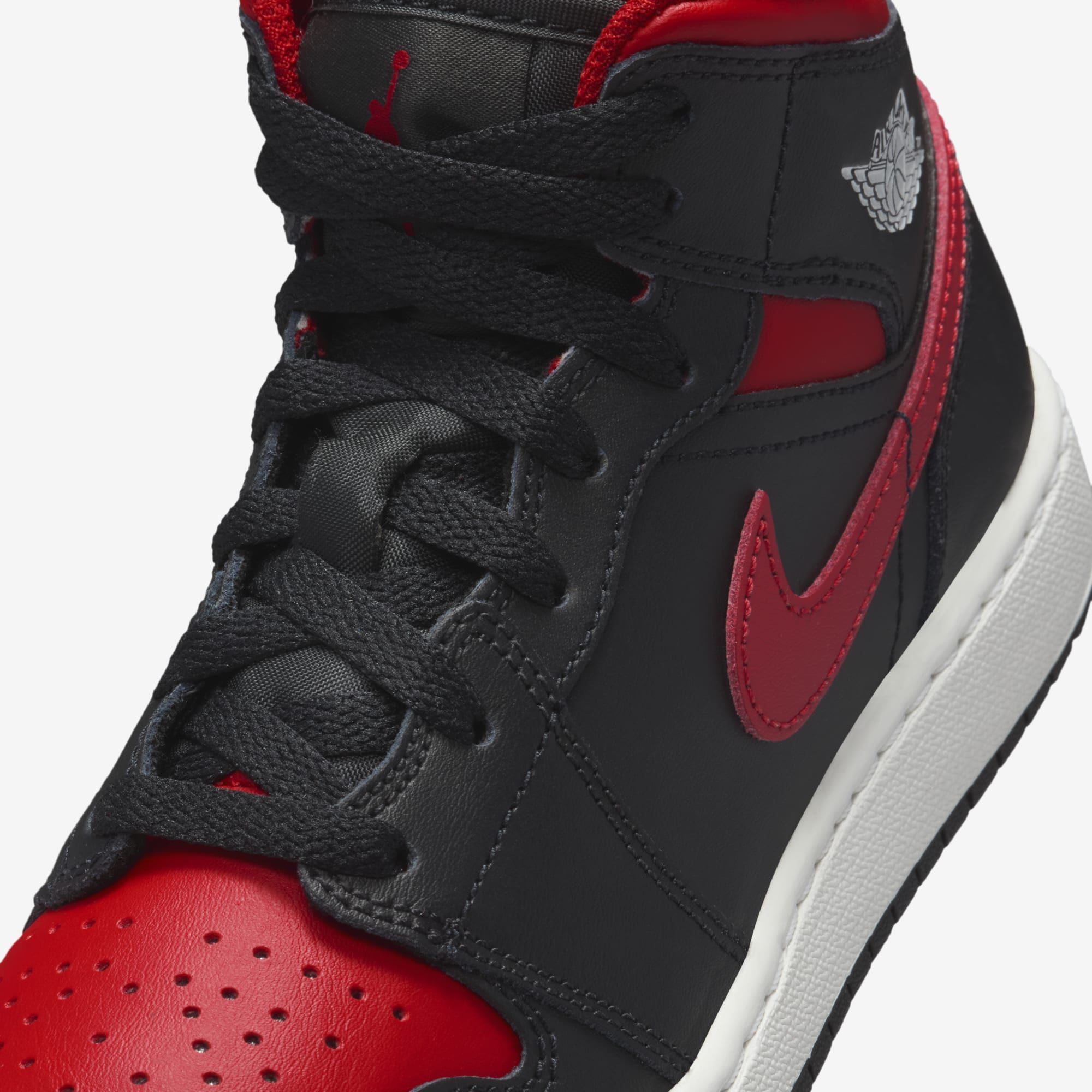 Jordan 1 Mid Black Summit White Varsity Red (GS)
