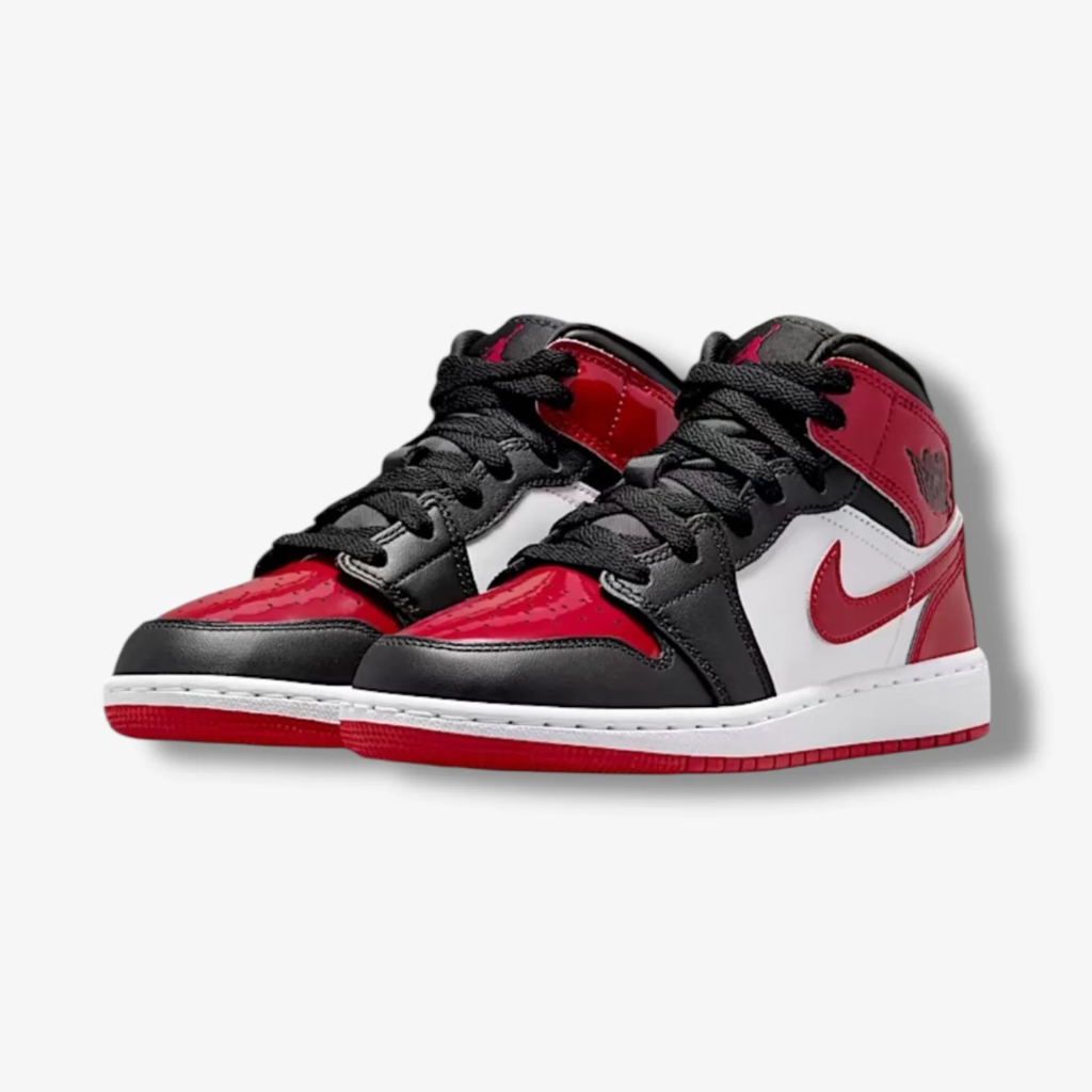 Jordan 1 Mid Patent Bred Toe (GS)