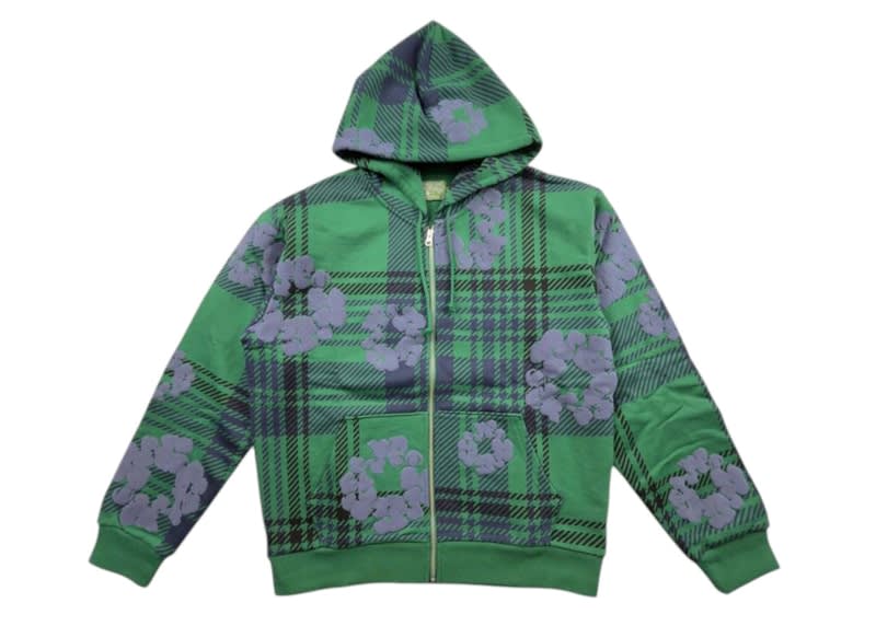 Denim Tears Plaid Cotton Wreath Zip Hoodie Green