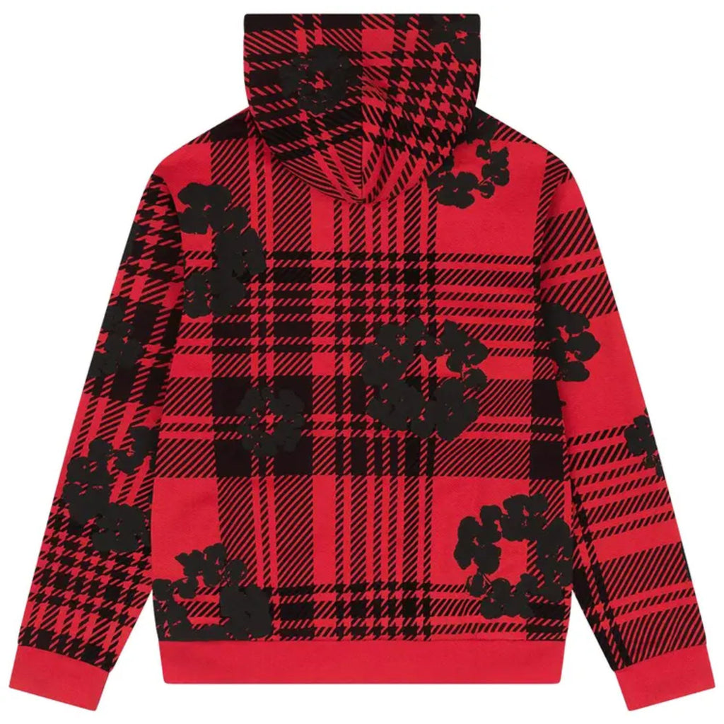 Denim Tears Plaid Cotton Wreath Zip Hoodie Red